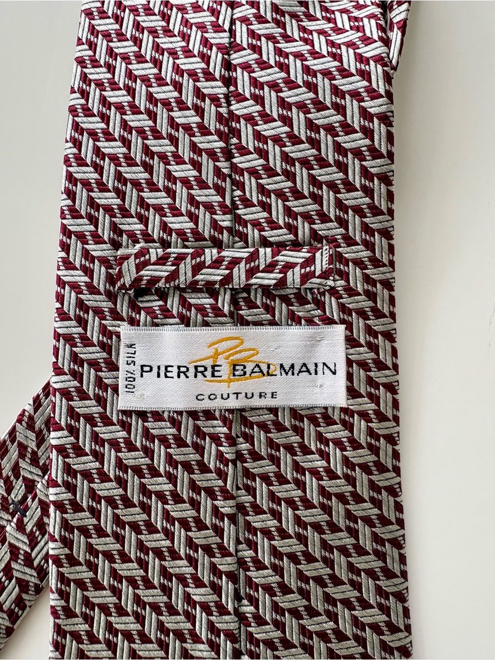 Pierre Balmain retro Burgundy and Silver Woven Silk Tie